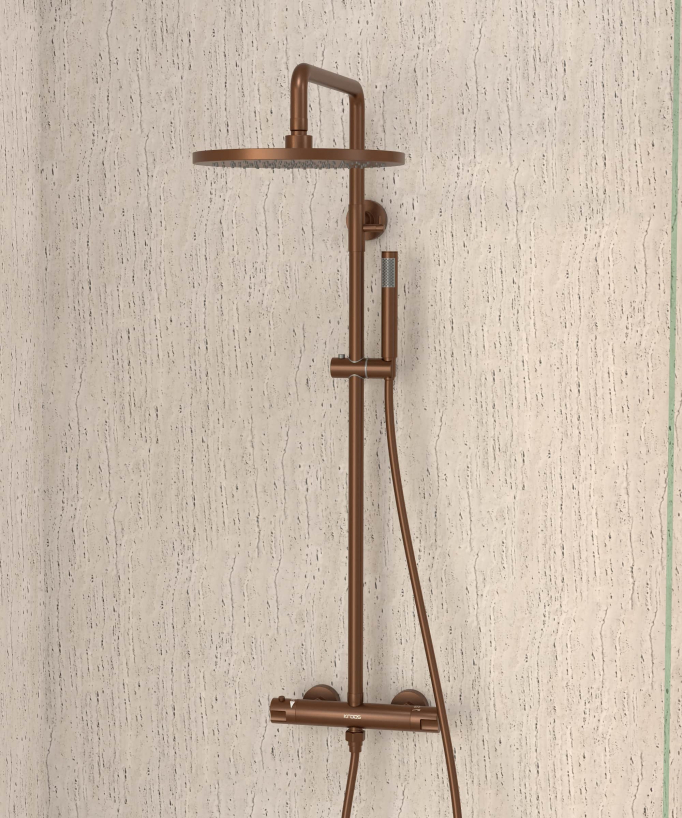 Thermostatische Duschsäule mit Regendusche und verstellbarer Handbrausenhalterung – Corbeau