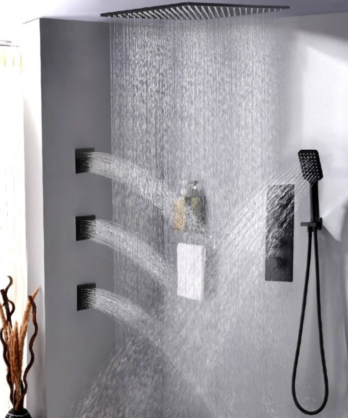 Schwarze Decken-Regendusche Unterputz mit Massagedüsen
