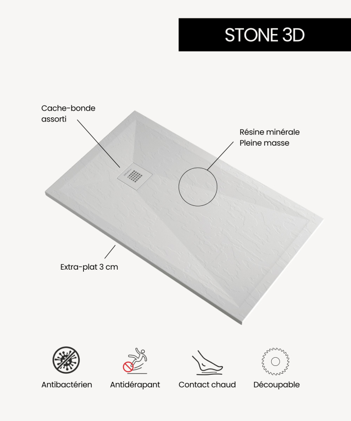 Duschwanne Patagonie, Stone 3D Glatt-Finish