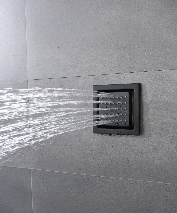 Moderne Thermostat-Duschsystem Schwarz – LED-Regenhimmel 900 x 300 mm, 3 Körperdüsen